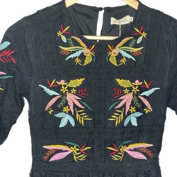 NWT Roolee Naomi Black Lace Floral Embroidered Dress xxs - Picture 6 of 16